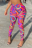 Red Fashion Casual Print Basic Skinny High Waist Pencil Trousers