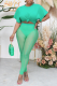 Green Fashion Solid Patchwork O Neck Short Sleeve Two Pieces