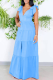 Light Blue Casual Solid Bandage V Neck Cake Skirt Dresses