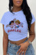 Blue Fashion Casual Print Basic O Neck T-Shirts