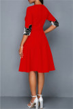 Red Fashion Casual Print Basic O Neck Dresses