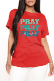Deep Blue Fashion Casual Letter Print Basic O Neck T-Shirts