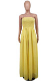 Yellow Sexy Casual Solid Backless Strapless Regular Jumpsuits