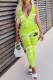Green Fashion Sexy Striped Letter V Neck Jumpsuits