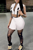 Pink Fashion Casual Solid Patchwork Zipper Collar Sleeveless Two Pieces