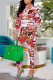 Red Fashion Casual Print Patchwork Turndown Collar Long Sleeve Two Pieces