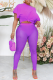 Purple Fashion Solid Patchwork O Neck Short Sleeve Two Pieces