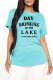 Light Blue Plus Size Casual Letter Print Basic O Neck T-Shirts