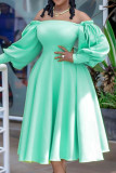 Cyan Celebrities Solid Patchwork Off the Shoulder Princess Dresses