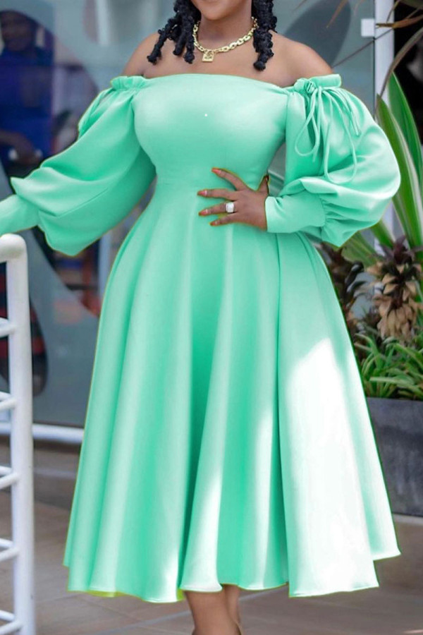 Cyan Celebrities Solid Patchwork Off the Shoulder Princess Dresses