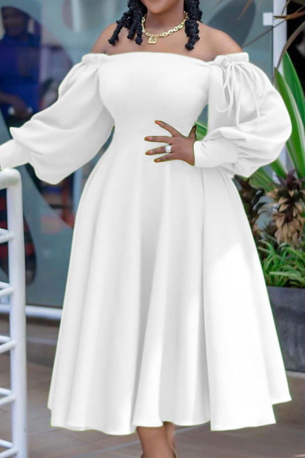 White Celebrities Solid Patchwork Off the Shoulder Princess Dresses