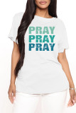 Deep Blue Fashion Casual Letter Print Basic O Neck T-Shirts
