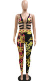 White Fashion Sexy Print Patchwork Backless Spaghetti Strap Sleeveless Two Pieces