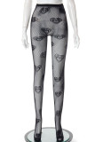 Black Brown Sexy Solid Patchwork See-through Regular High Waist Pencil Patchwork Bottoms