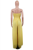 Yellow Sexy Casual Solid Backless Strapless Regular Jumpsuits