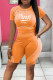 Tangerine Red Casual Sportswear Print Patchwork O Neck Short Sleeve Two Pieces