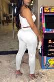 White Sexy Solid Patchwork Asymmetrical Spaghetti Strap Sleeveless Two Pieces