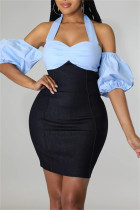Black Fashion Sexy Casual Solid Bandage Split Joint Backless Short Sleeve Dress