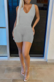 Grey Fashion Solid Split Joint U Neck Sleeveless Two Pieces