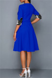 Blue Fashion Casual Print Basic O Neck Dresses