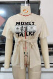 Apricot Sexy Street Print Patchwork Slit O Neck T-Shirts