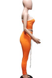 White Sexy Solid Patchwork Asymmetrical Spaghetti Strap Sleeveless Two Pieces