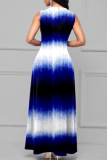 Blue Fashion Casual Print Basic O Neck Sleeveless Dress
