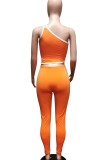 White Sexy Solid Patchwork Asymmetrical Spaghetti Strap Sleeveless Two Pieces