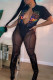 Black Sexy Print Patchwork See-through O Neck Short Sleeve Two Pieces