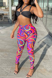 Red Fashion Casual Print Basic Skinny High Waist Pencil Trousers