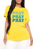 Deep Blue Fashion Casual Letter Print Basic O Neck T-Shirts