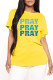 Yellow Fashion Casual Letter Print Basic O Neck T-Shirts