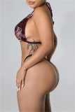 Multicolor Fashion Sexy Print Bandage Backless Halter Sleeveless Three-piece Set