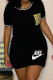Black Fashion Casual Print Patchwork O Neck One Step Skirt Dresses