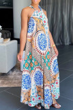 Brown Casual Sweet Print Patchwork Spaghetti Strap Straight Dresses