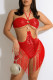 Red Fashion Sexy Patchwork Tassel Sequins Backless Strapless Skinny Romper