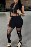 Pink Fashion Casual Solid Patchwork Zipper Collar Sleeveless Two Pieces