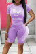 Purple Casual Sportswear Print Patchwork O Neck Short Sleeve Two Pieces