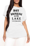 Red Plus Size Casual Letter Print Basic O Neck T-Shirts