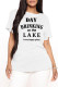 White Plus Size Casual Letter Print Basic O Neck T-Shirts