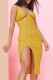 Yellow Sexy Solid Bandage Hollowed Out Patchwork Slit Spaghetti Strap Sling Dress Dresses