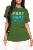 Deep Blue Fashion Casual Letter Print Basic O Neck T-Shirts
