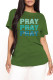 Army Green Fashion Casual Letter Print Basic O Neck T-Shirts