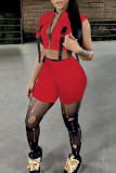 Pink Fashion Casual Solid Patchwork Zipper Collar Sleeveless Two Pieces