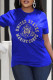 Blue Fashion Casual Print Basic O Neck T-Shirts