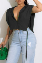 Black Fashion Casual Solid Bandage Spaghetti Strap Tops