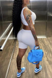 White Fashion Casual Solid Basic V Neck Sleeveless Two Pieces