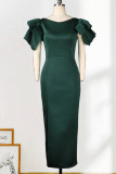 Green Fashion Sexy Solid Patchwork Slit O Neck Evening Dress Dresses