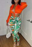 Green Fashion Casual Print Basic Skinny High Waist Pencil Trousers