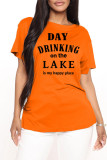 Red Plus Size Casual Letter Print Basic O Neck T-Shirts